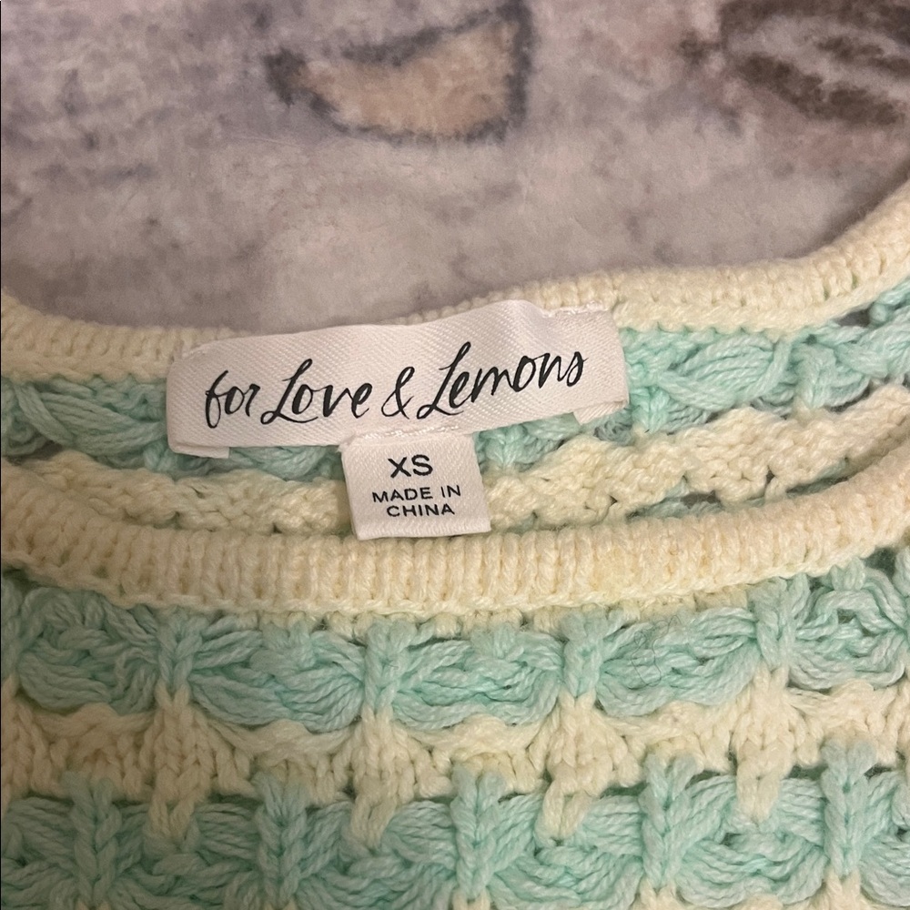 For Love & Lemons Crochet Crop Tank Yellow Mint Striped Boho Festival Summer XS - Picture 3 of 5